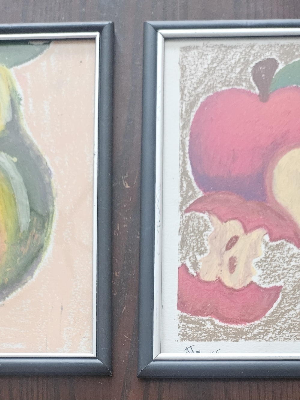 Home Art Framed Apple and Pear Pastel Print in Red